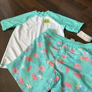 Tommy Bahama Turquoise Flamingo Rashguard Set